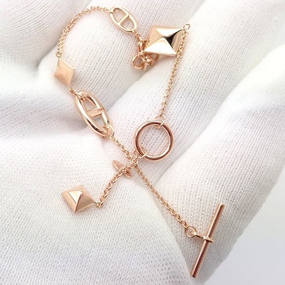 Authentic! Hermes 18k Rose Gold Signature Iconic Logos Link Toggle Bracelet - Picture 5 of 9
